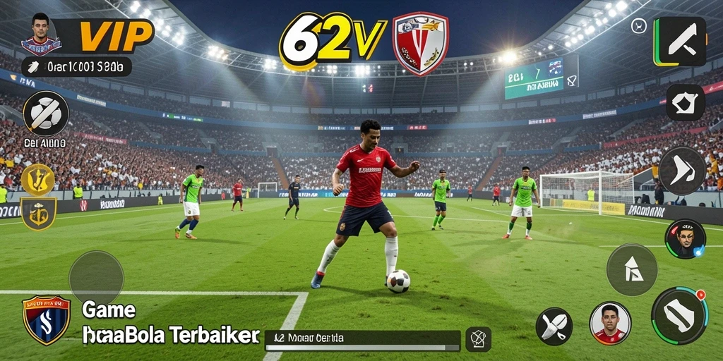Screenshot gameplay 62VIP menampilkan aksi seru di lapangan sepak bola.