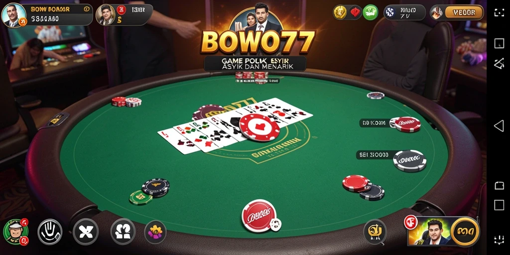 Tampilan gameplay <strong>BOWO77</strong> yang seru dengan fitur poker interaktif.
