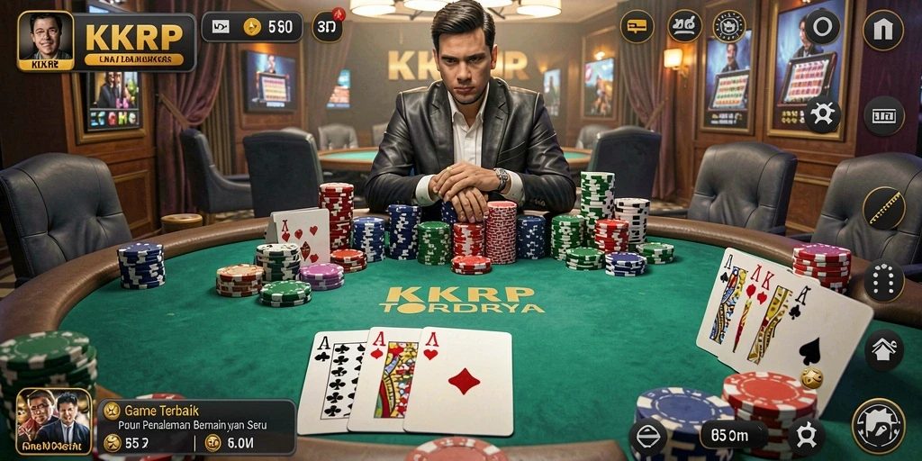 Screenshot utama KKRP menampilkan gameplay poker yang seru.