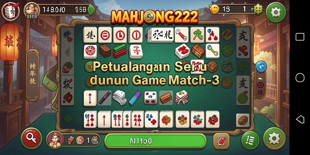 Tampilan gameplay seru MAHJONG222 dengan level Match-3 yang menantang.