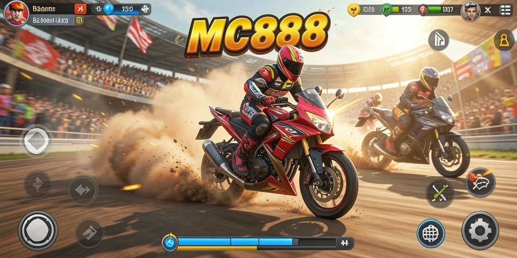 Gameplay seru MC888 dengan balapan motor yang menegangkan.