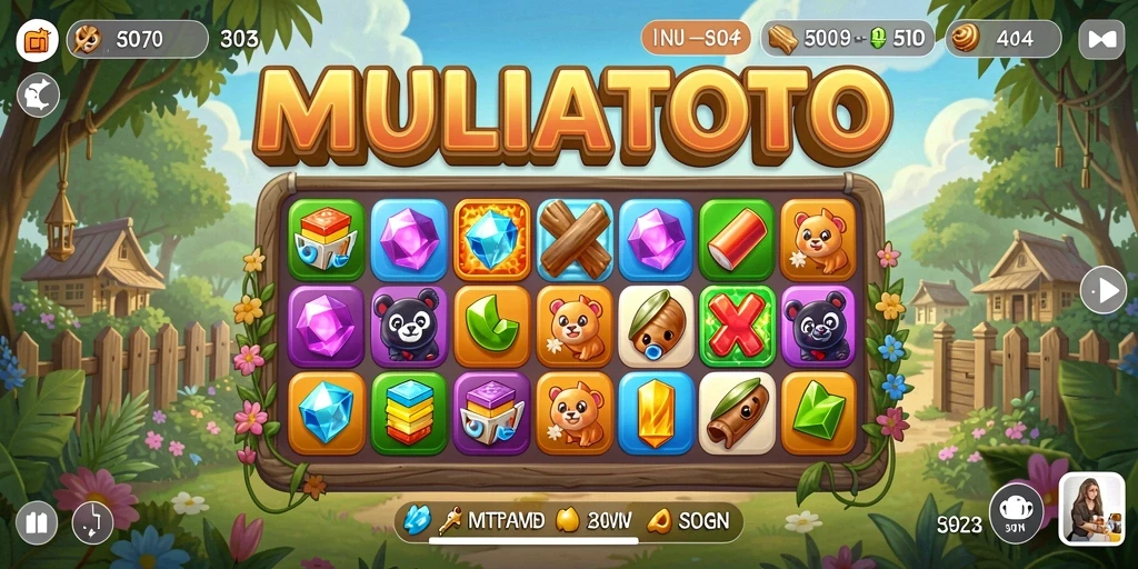 Screenshot gameplay MULIATOTO dengan batu permata yang berkilau.