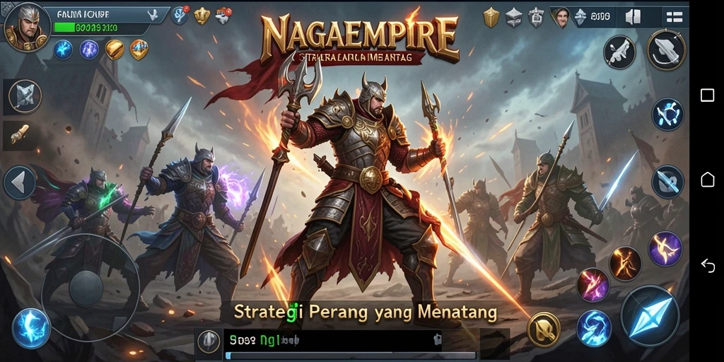 Screenshot dari NAGAEMPIRE menampilkan aksi perang yang seru dan strategis.