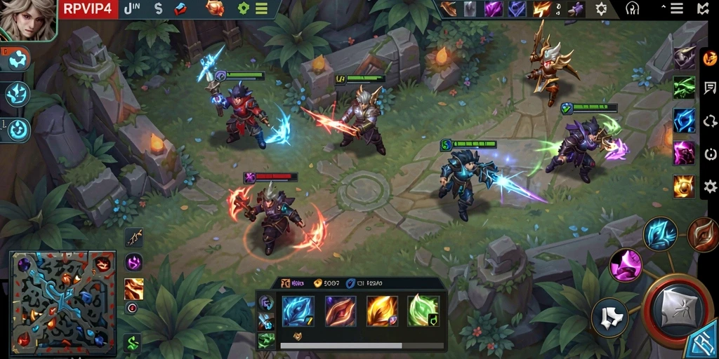 Screenshot gameplay RPVIP4 menampilkan aksi seru pertempuran MOBA.