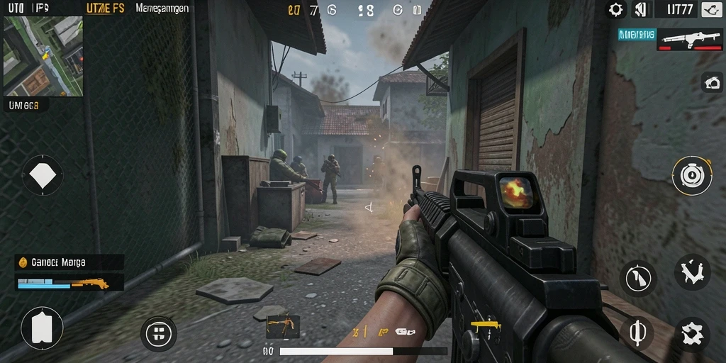 Tangkapan layar menunjukkan aksi seru dalam gameplay UT77 FPS.