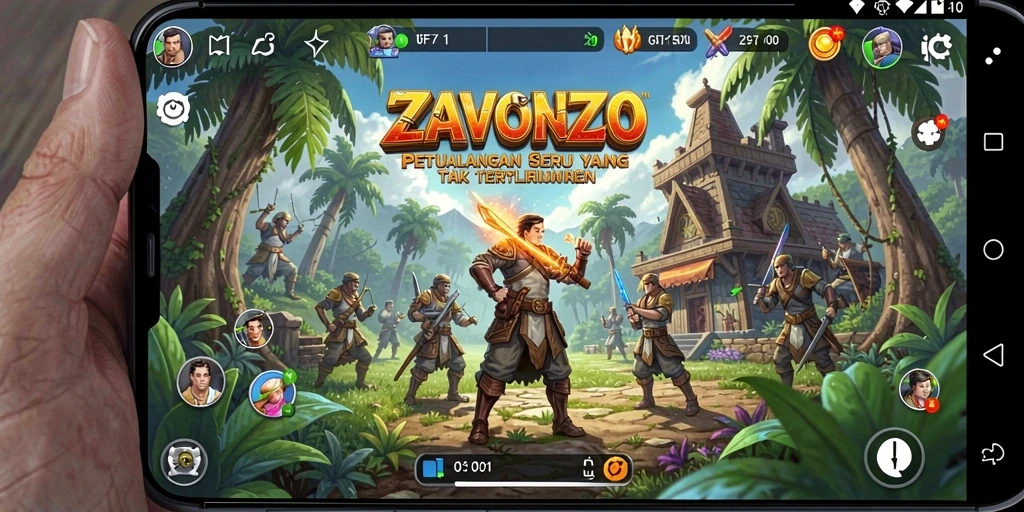 Tampilan permainan ZAVONZO dengan aksi petualangan yang mendebarkan.
